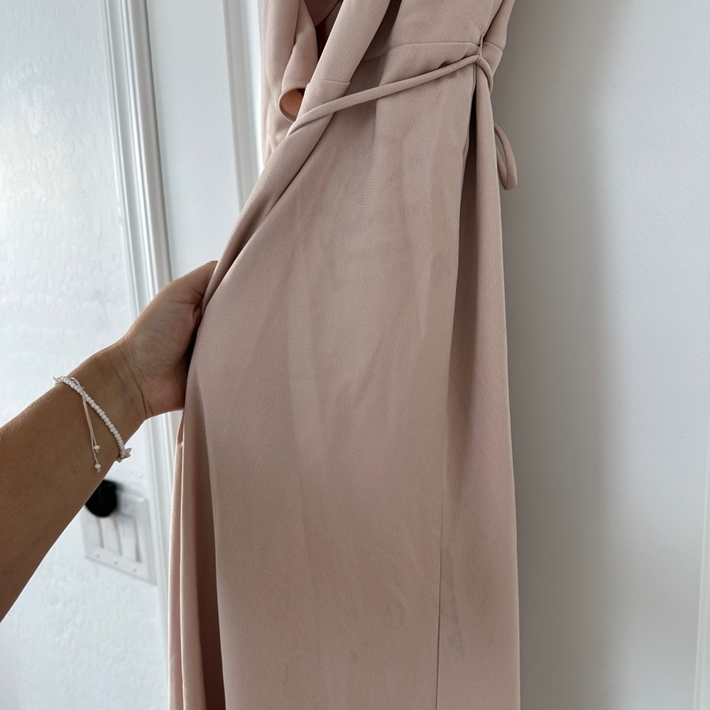 BHLDN Anthropologie Nude Pink Tansy Satin Charmeuse Ruffle Maxi Dress - Picture 9 of 10